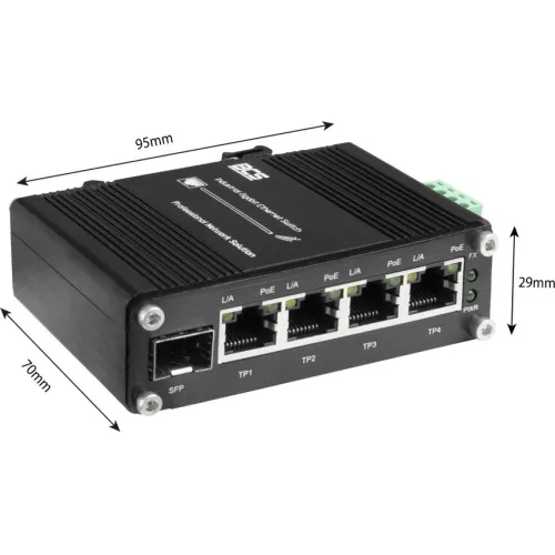 4 portowy przemysłowy switch PoE na szynę DIN BCS-ISP04G-1SFP