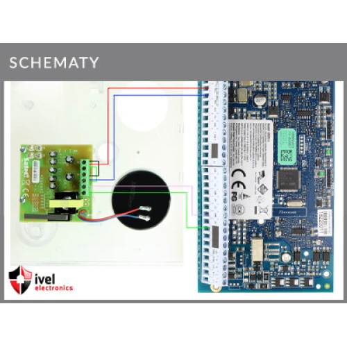 Schemat podłączenia sygnalizatora SATEL SPL-5010 do płyty głównej DSC HS2016, HS2032, HS2064: