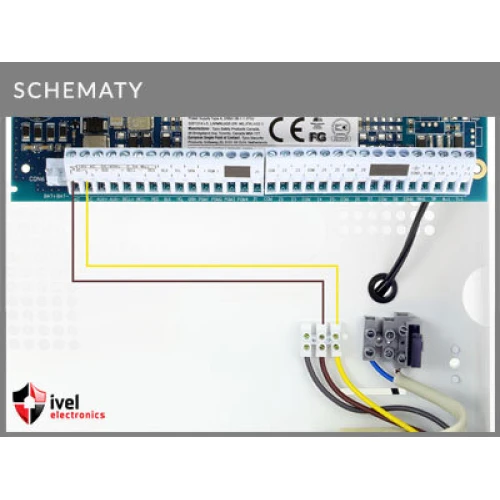 Schemat podłączenia obudowy OC40-172 do płyty głównej DSC HS2016, HS2032, HS2064: