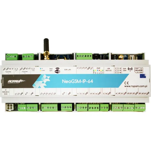 Centrala alarmowa Ropam NeoGSM-IP-64-D12M z modułem GSM i WiFi, obudowa DIN