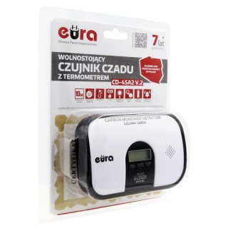 Czujnik czadu "Eura" CD-45A2  v.2- 7 lat gwarancji, DC 3V, wyświetlacz LCD, wolnostojący
