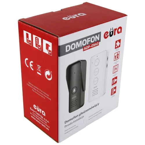 Domofon EURA ADP-09A3 - czarny, głośnomówiący, obsługa 2 wejść