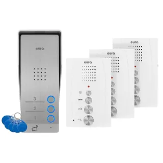 Domofon EURA ADP-63A3 - biały, trójrodzinny, głośnomówiący, obsługa 2 wejść, czytnik RFID