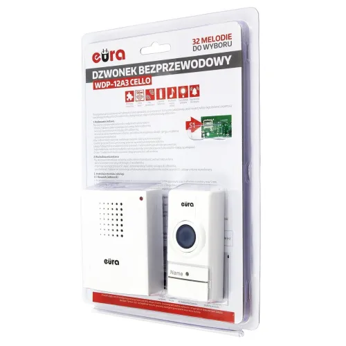 Dzwonek bezprzewodowy EURA WDP-12A3 "CELLO" możliwość rozbudowy zasilanie bateryjne