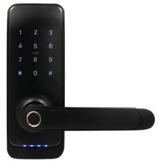Klamka z kontrolerem dostępu EURA ELH-01H4 - czarna, szyfrator, czytnik Mifare 13,56 MHz, czytnik biometryczny, IP65, App TTLock/ TTHotel