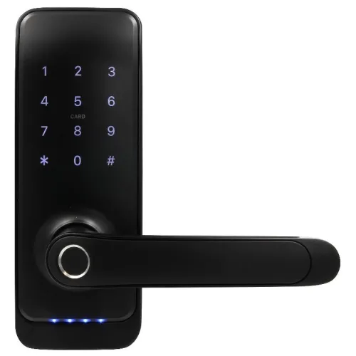 Klamka z kontrolerem dostępu EURA ELH-01H4 - czarna, szyfrator, czytnik Mifare 13,56 MHz, czytnik biometryczny, IP65, App TTLock/ TTHotel