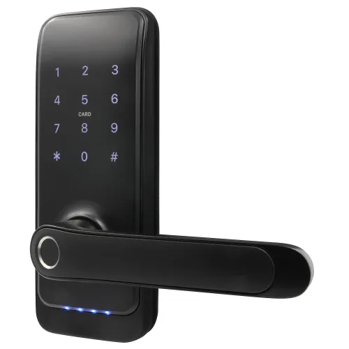 Klamka z kontrolerem dostępu EURA ELH-01H4 - czarna, szyfrator, czytnik Mifare 13,56 MHz, czytnik biometryczny, IP65, App TTLock/ TTHotel