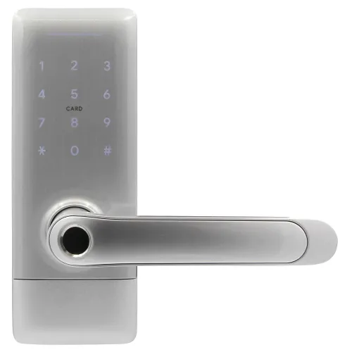 Klamka z kontrolerem dostępu EURA ELH-02H4 - srebrna, szyfrator, czytnik Mifare 13,56 MHz, czytnik biometryczny,  IP65, App TTLock/ TTHotel