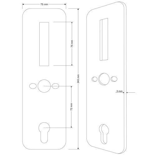 Komplet maskownic EURA ELB-01H4 - front   tył, do klamki ELH-01H4, rozstaw 72 mm, otwór na wkładkę bębenkową, grubość 3 mm