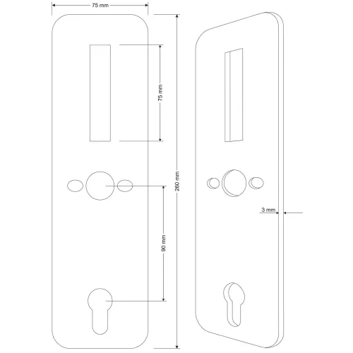Komplet maskownic EURA ELB-02H4 - front   tył, do klamki ELH-01H4, rozstaw 90 mm, otwór na wkładkę bębenkową, grubość 3 mm