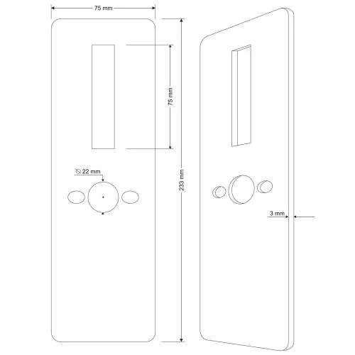 Komplet maskownic EURA ELB-04H4 - front   tył, do klamki ELH-02H4, rozstaw 72 mm, bez otwóru na wkładkę bębenkową, grubość 3 mm