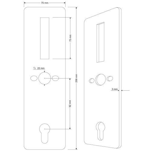 Komplet maskownic EURA ELB-06H4 - front   tył, do klamki ELH-02H4, rozstaw 92 mm, otwór na wkładkę bębenkową, grubość 3 mm
