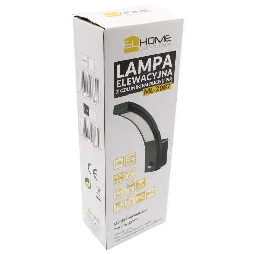 Lampa elewacyjna led  z czujnikiem ruchu EL HOME ML-20B7 Black - zewnętrzna, czujniki zmierzchowy i PIR