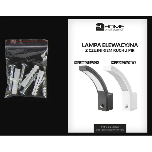 Lampa elewacyjna led  z czujnikiem ruchu EL HOME ML-20B7 Black - zewnętrzna, czujniki zmierzchowy i PIR