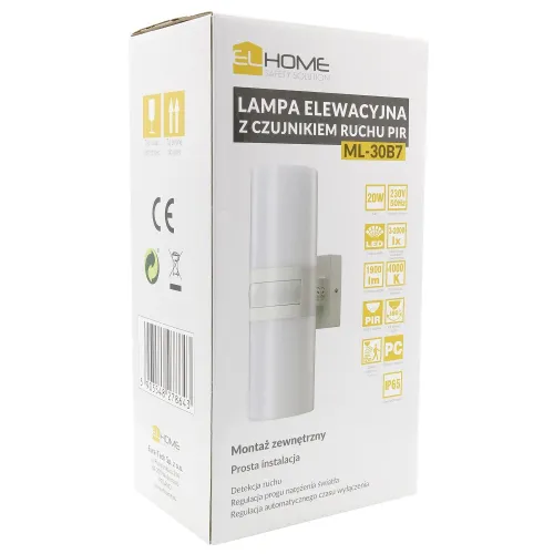 Lampa elewacyjna z czujnikiem ruchu EL HOME ML-30B7 White - zewnętrzna, czujniki zmierzchowy i PIR