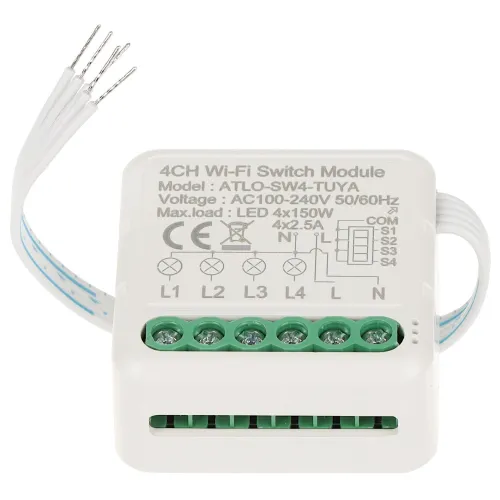 Poczwórny inteligentny sterownik  oświetlenia LED ATLO-SW4-TUYA Wi-Fi, Tuya Smart