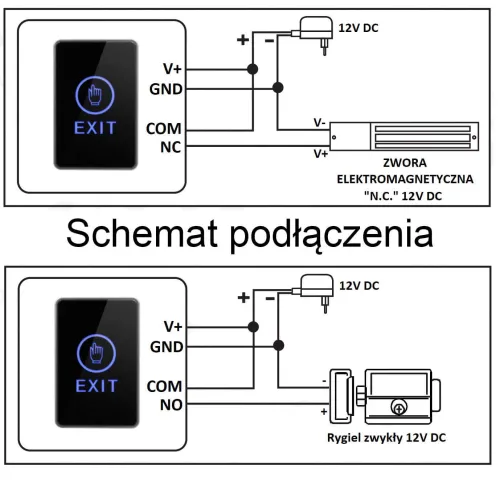 Przycisk opuszczenia posesji EURA PB-01H5 - natynkowy, dotykowy, podświetlany, DC 12V