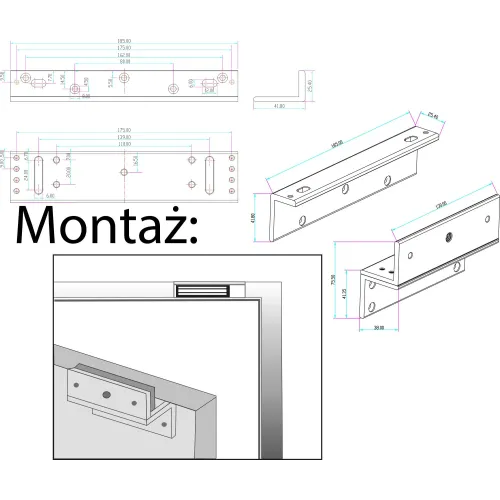 Uchwyt montażowy BK-350ZL2 typu ZL do drzwi otwieranych do wewnątrz