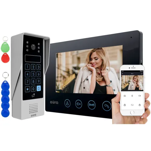 Wideodomofon EURA VDP-90A3 DELTA+ czarny 7'', full hd, WiFi ,2 wejścia, szyfrator, czytnik zbliżeniowy, ahd, tuya