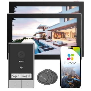 Wideodomofon EZVIZ HP7 2-rodzinny, 2-żyłowy, WiFi, 2 monitory, czytnik