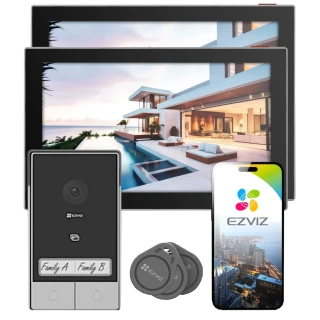 Wideodomofon EZVIZ HP7 2-rodzinny, 2-żyłowy, WiFi, 2 monitory, czytnik