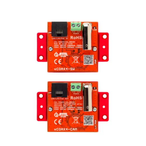 Zestaw aktywnych konwerterów ATTE do transmisji Ethernet oraz PoE po koncentryku xCOAX4-SET