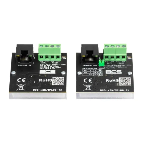 Zestaw aktywnych konwerterów do transmisji danych z sieci Ethernet oraz zasilania PoE BCS-X2W/IP100